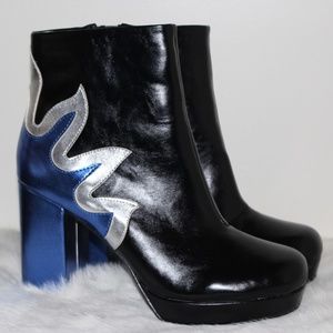 UO Black Ankle Booties with Flame Detail